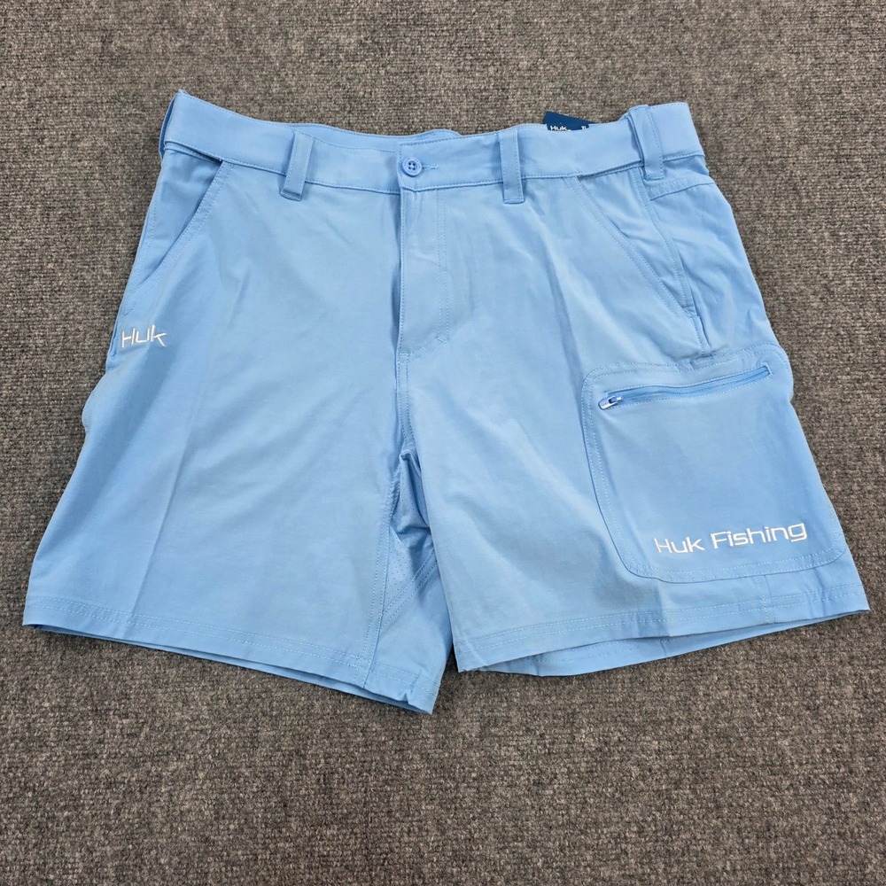 Huk Performance Fishing‎ Shorts Mens XL Above the Knee 7" Inseam Light Blue